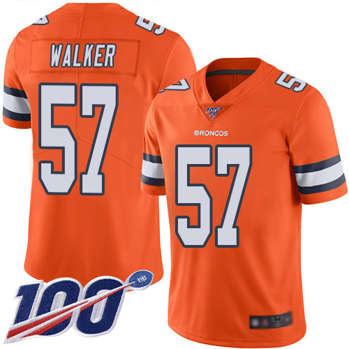 Men Denver Broncos #57 Demarcus Walker Limited Orange Rush Vapor Untouchable 100th Season Football NFL Jersey